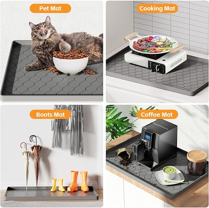 Silicone Under Sink Mat 40" x 22", Kitchen Essentials and Gadgets, Shelf Liner and Cabinet Protector, Home Organizers and Storage, Waterproof Bathroom Tray