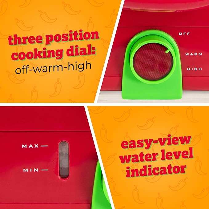 Nostalgia Taco Tuesday Tamales Steamer - Veggie, Pot Sticker, Hot Dog, Egg, & Hot Tamale 2 Tier Food Steamer – Red and Green