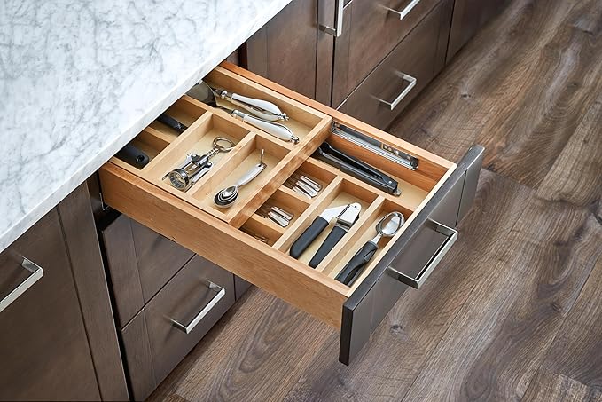 Rev-A-Shelf 15 Inch Wide 2 Tiered Kitchen Utensil & Cutlery Pullout Drawer Tray Organizer, 18" W Soft Close