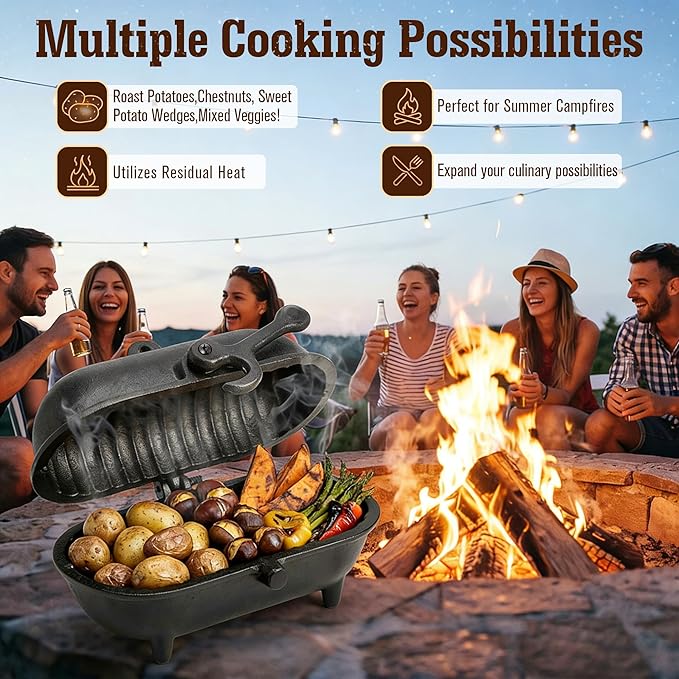 Enhon Cast Iron Baked Potato Cooker Latch, Cast Iron Potato Roaster for Wood Burners, Multifuel Stoves and Open Fires, Campsite Cooker for Flavorful Potatoes, Uniform Heating