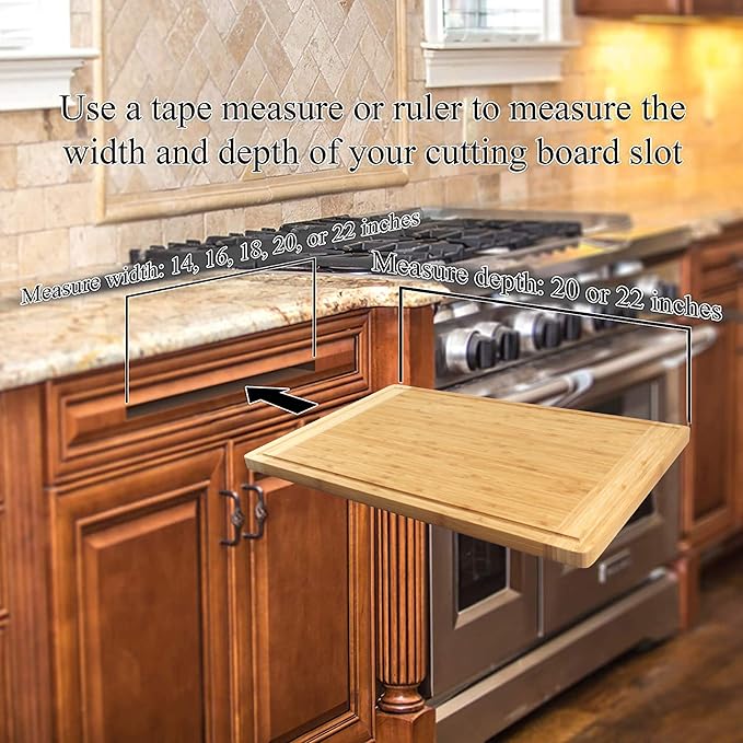 BambooMN Universal Premium Pull Out Cutting Boards - Under Counter Replacement - Designed To Fit Standard Slots - Heavy Duty Kitchen Board with Juice Groove - 22" x 14" x 0.75" - 2 Pieces