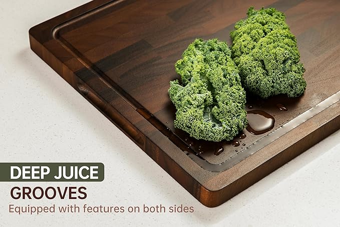 Walnut Cutting Boards For Kitchen, End Grain Wooden Cutting Board with Handle, Dark Walnut Chopping Board Double Sided Charcuterie Boards For Meat, Vegetables, Fruits, Cheese, 17”X13” X1”