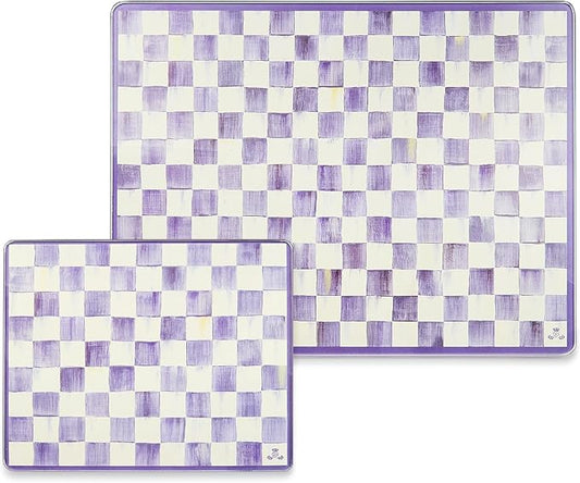 MACKENZIE-CHILDS Set of 2 Tempered Glass Cutting Boards, Countertop Cutting Boards, Purple-and-White Violet Check