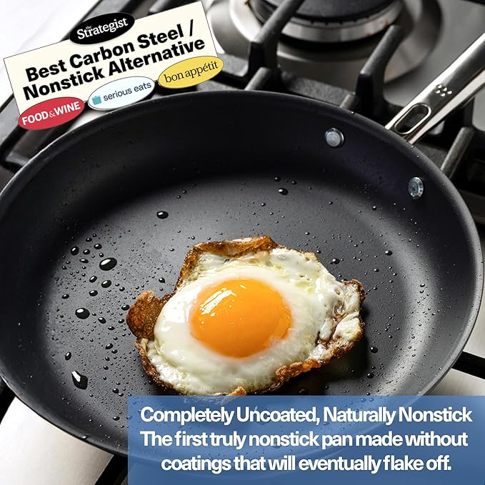 Misen Carbon Nonstick™ Frying Pan – Carbon Steel Pan, Naturally Nonstick No-Coating Surface, Ultra-Durable & Oven-Safe, Induction & Gas Compatible - 10 Inch