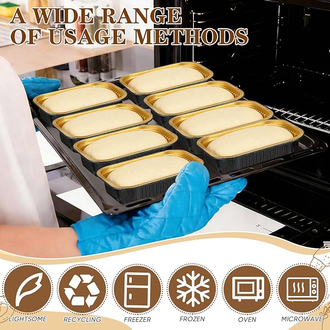 20 Sets 9 x 13 Inch large Loaf Cake Pans with Lids and Spoons Rectangle Aluminum Foil Bread Loaf Baking Pans Disposable big Cake Tins with Clear Plastic Bags and Ribbon, Black Gold, 118.3 oz