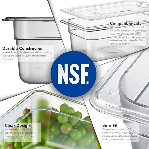 CURTA 6-Pack 1/4 Size 4" Deep NSF Polycarbonate Food Pans | Dishwasher & Freezer Safe Clear Container for Prep Tables, Buffet, Salad Bar, Commercial & Home Kitchen