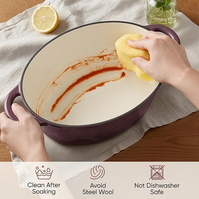 Oval Dutch Oven for Bread Baking, 4.5 Quart Non Stick Enameled Cast Iron Dutch Oven Pot with Lid, Oven Safe Oval Casserole with Lid up to 500°F for Baking, Braising, Stews, Roasting, Fig