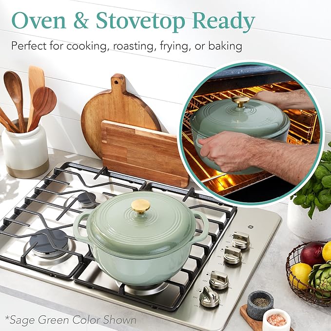 Best Choice Products 6 Quart Enamel Cast-Iron Round Dutch Oven, Family Style Heavy-Duty Pre-Seasoned Cookware for Home, Kitchen, Dining Room, Oven Safe w/Lid, Dual Handles - Sapphire Blue