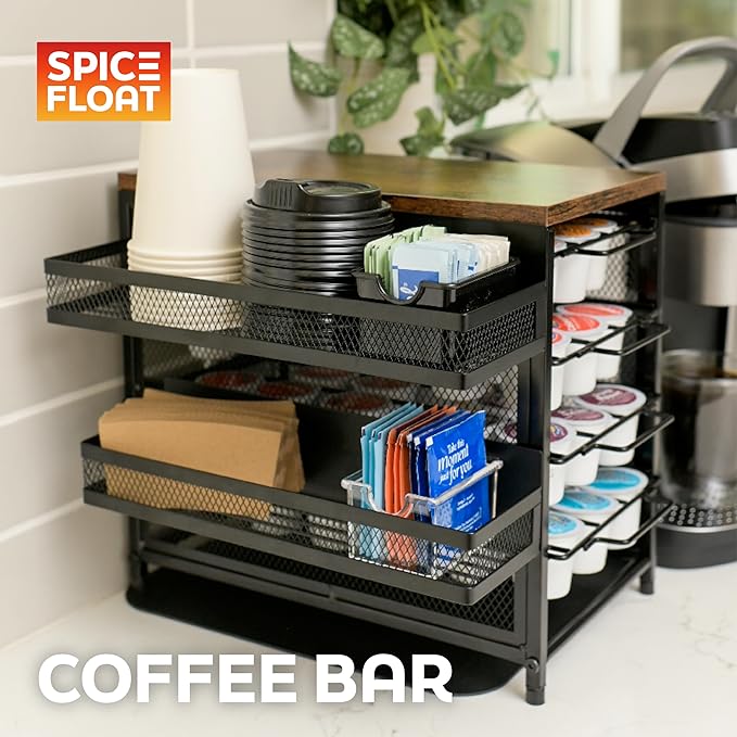 SPICE FLOAT Magnetic Spice Organizer Racks - 4 Premium Metal Racks + 1 Hanging Hook Bar Kitchen Shelf - Seasoning Organizer For Kitchen Appliances (3.94" x 12.2" x 3.15")
