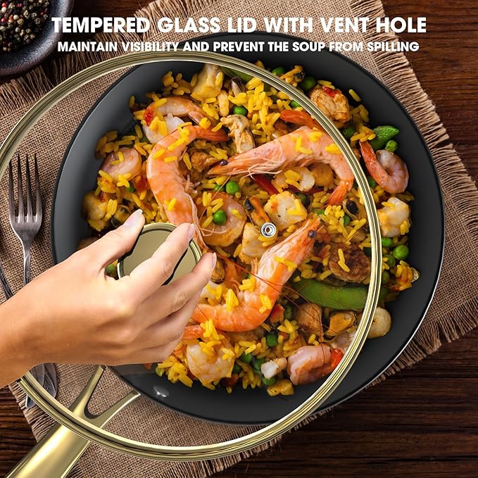 imarku Non Stick Frying Pans, 10 & 12 Inch Cast Iron Skillets with Lids, Frying Pan Set with Honeycomb Texture, Oven Safe & Induction Available, Ideal Kitchen Gift for Home Cooks