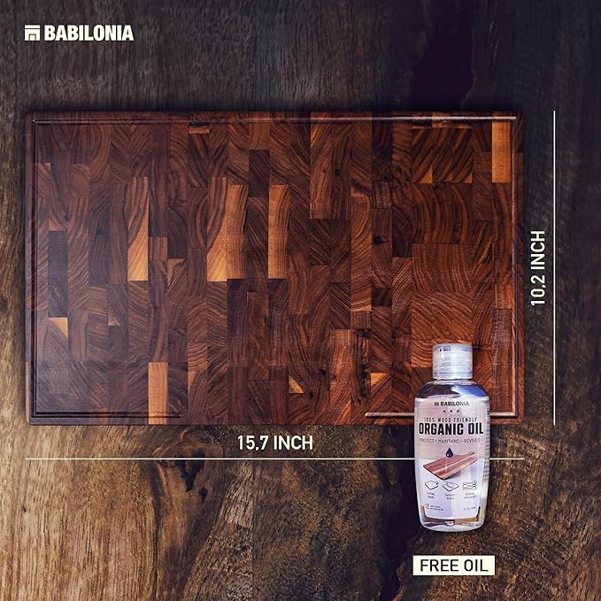 American Black Walnut Cutting Board - 15.7 x 10.2 Inch (ExtraThick 1.7") Premium Quality & Professional Butcher Block. Heavy Duty End Grain Wood Chopping Board (Oil & Plate Included)