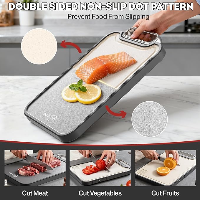 Titanium Cutting Board for Kitchen, 2-in-1 Double Sided Cutting Board, Pure Titanium & PP, Easy to Clean with Juice Groove