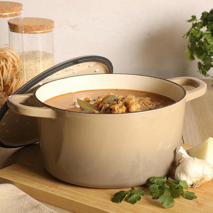 Crock Pot Artisan 5-Quart Round Cast Iron Dutch Oven Pot With Lid - Gradient Taupe