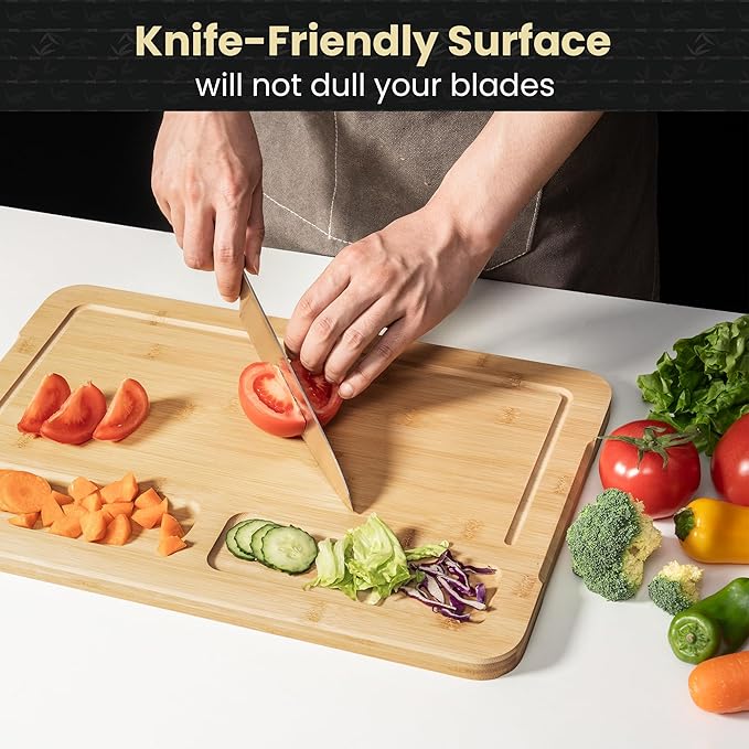 Heimlove Extra Large Bamboo Cutting Board, 18" x 12" Cutting Boards for Kitchen Charcuterie Boards with Juice Groove and Handles, Chopping Board for Meat, Vegetables and Cheese