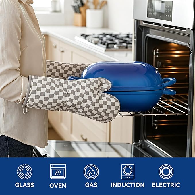 2 QT Oval Dutch Oven for Bread Baking, Enamelled Cast Iron Bread Oven for Sourdough, Sourdough Loaf Pan with Lid, Heavy-Duty Non Stick Bread Pan for Homemade Bread Baking, Blue