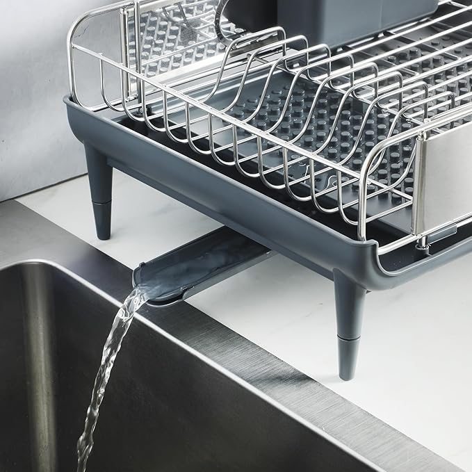 Kenmore Loxdell Expandable Full Size Rust Resistant Dish Rack with Drain Board and Flatware Caddy