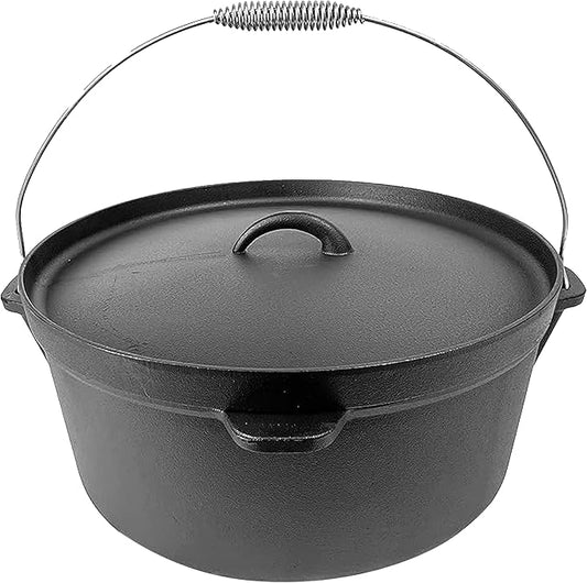 Cuisiland 12 Quart Cast Iron Dutch Oven with Lip Lid & Bail Handle – Pre-Seasoned Large Campfire Pot for Outdoor Cooking, Roasting, Baking & Stews – Heavy-Duty Cookware with Even Heat Distribution