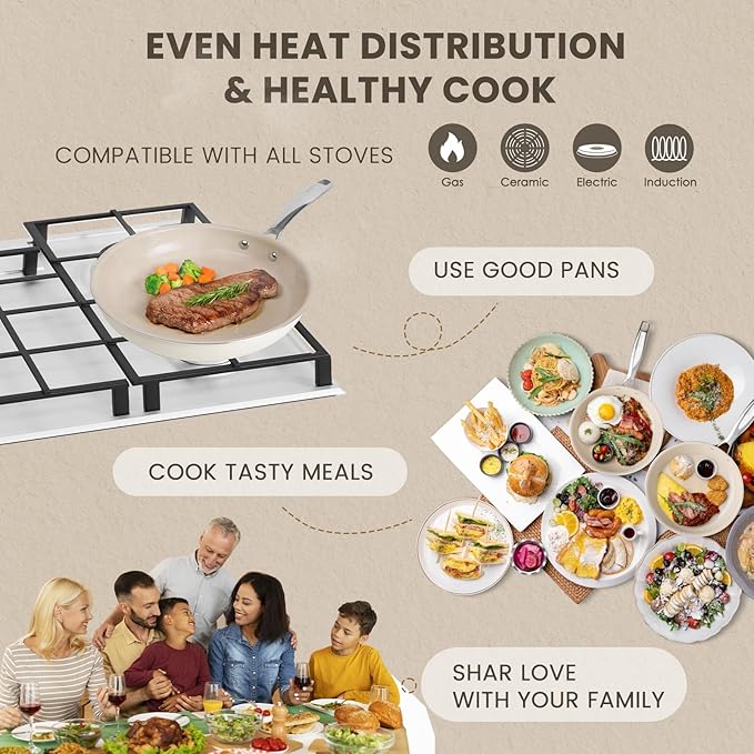 Kikcoin Ceramic Nonstick Frying Pans Set, Healthy Non Toix Pans for Cooking, 8" 9.5" 11" Ceramic Frying Pans and Skillet with Stay Cool Handle, Dishwasher/Oven Safe, PFAS & PTFE & PFOA Free