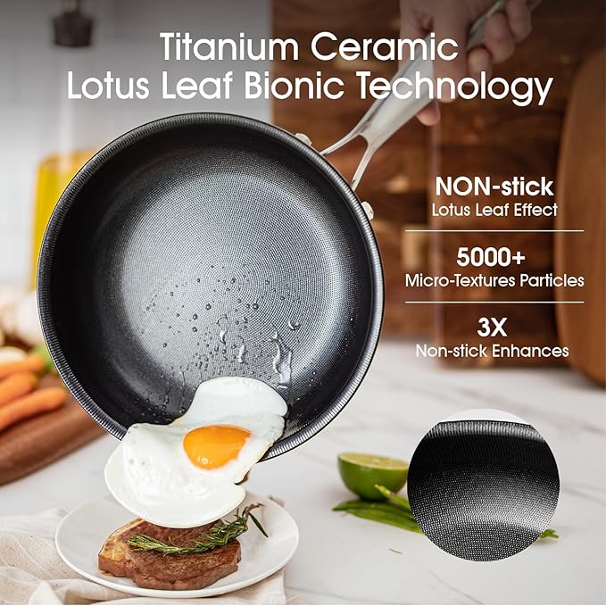 Nonstick Frying Pan Set – 8" 10" 12" Titanium Ceramic Skillet with Lid, Stay-Cool Handle,PFAS, PTFE, PFOA-Free, Non-Toxic, Dishwasher & Oven Safe, Compatible with All Cooktops