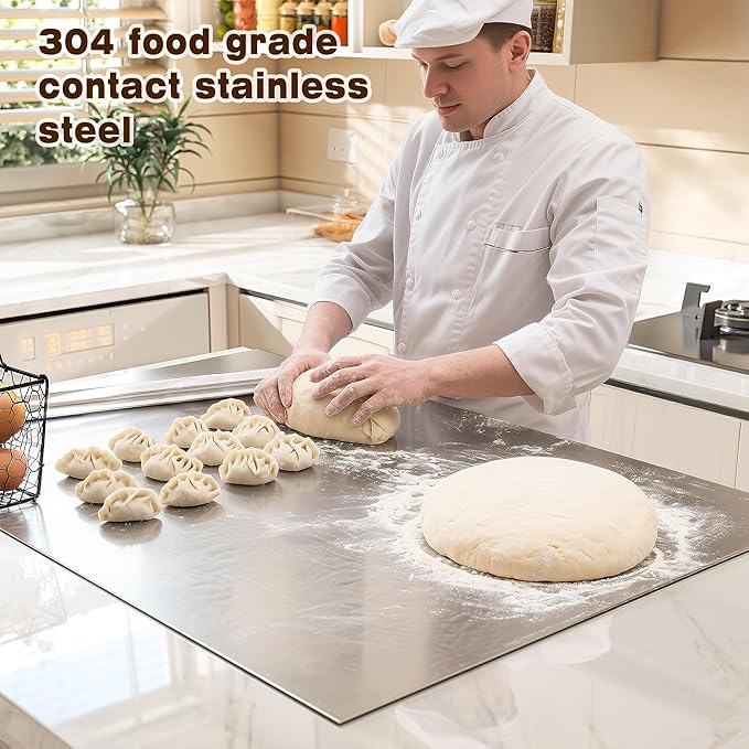 Nisorpa 304 Stainless Steel Chopping Board with Lip, Extra Large Cutting Boards for Kitchen Heavy Duty Cutting Plate with Anti-Slip Mat for Meat Vegetables & Bread, Pastry Board, 35.4"Lx22.8"W