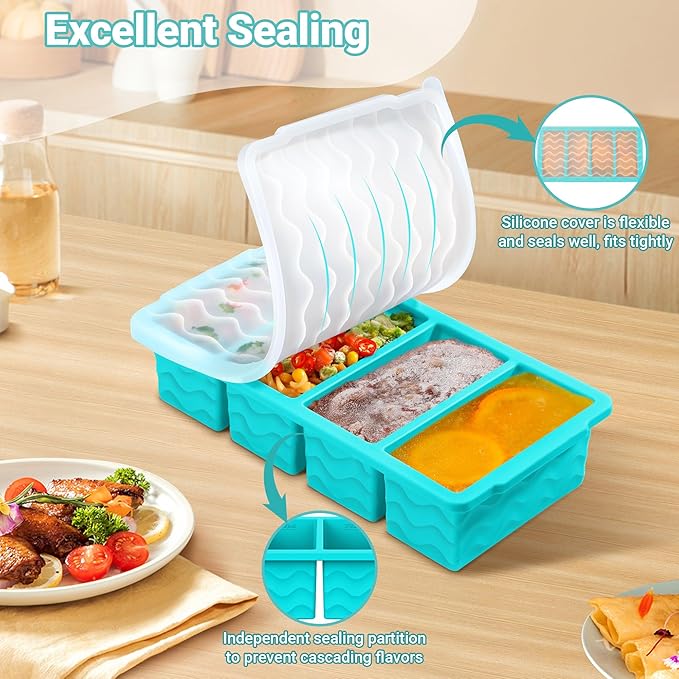 Silicone Freezer Tray for Soup with Lid – 1-Cup Soup Container Cube Style Ice Cube Trays for Freezer, Meal Prep & Food Storage, Freeze 250mL/125mL Portions 4Pcs (4Color)