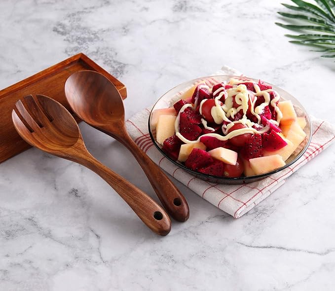 Wooden Utensil Set 6Pcs Wooden Spoons for Cooking, Natural Teak Wood, Non-Stick, Smooth Finish, Easy to Clean, Comfort Grip, Kitchen Wooden Cooking Utensils Set
