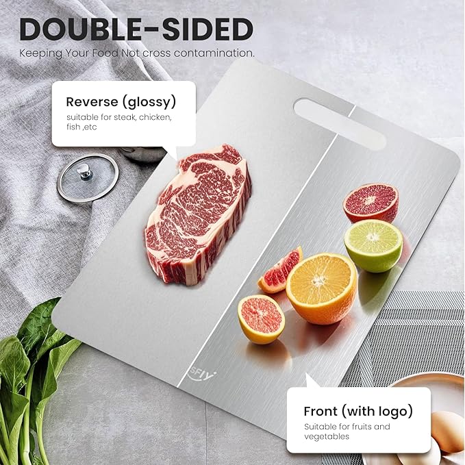 2 Pack Titanium Cutting Board -100% Pure Titanium Cutting Boards For Kitche,Easy to clean, Double-sided food-grade Cutting Board For Meats, Fruits And Vegetables (13 * 9)