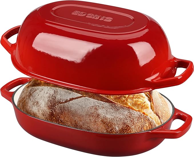 Enameled Cast Iron Oval Dutch Oven Pot with Lid, Dutch Oven for Sourdough Bread Baking, Oval Bread Pan, Bread Oven, Bread Dutch Oven, 7qt, Red