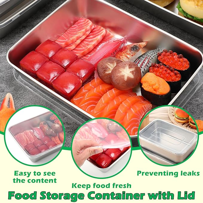 12 Pcs Stainless Steel Food Storage Containers with Lids, 71 Oz Metal Freezer Containers, Lightweight Stackable Easy Open Reusable Meal Prep Box for Kitchen Picnic Oven Dishwasher Safe