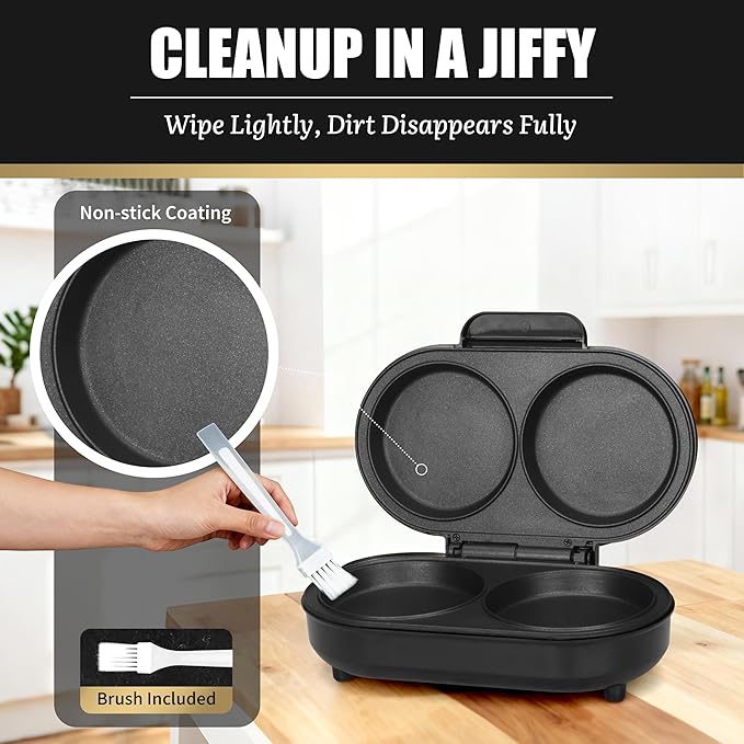 Omelette Maker Electric, Omelette Pan Nonstick, Dual Omelette Makers with 2 x 4.75” Round Grooves, Egg Bite Maker, Electric Double Egg Pan, Mini Pancake Maker, Breakfast Sandwich Maker, Black