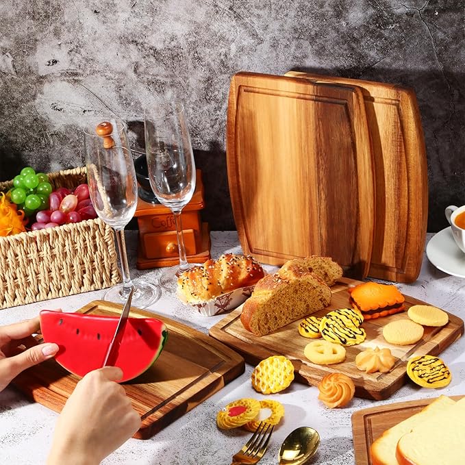 Kigley 10 Pcs Acacia Wood Cutting Boards Bulk for Laser Engraving Wooden Dinner Plates with Groove Chopping Charcuterie Board Carving Tray for Holiday Housewarming Party Gifts (8 x 10 Inch)