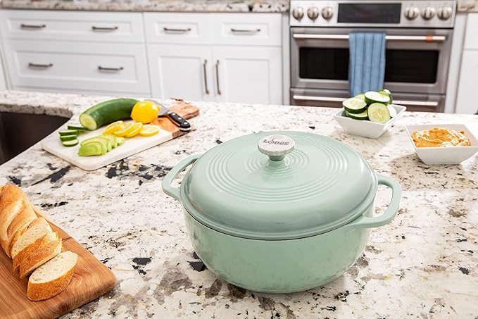 Lodge Essential Enamel Cast Iron Dutch Oven - Perfect for Bread Baking, Braising, Marinating & Slow Cooking - Features Moisture-Sealing Lid & Dual Handles - Kitchen Essentials - 6 Quarts - Desert Sage