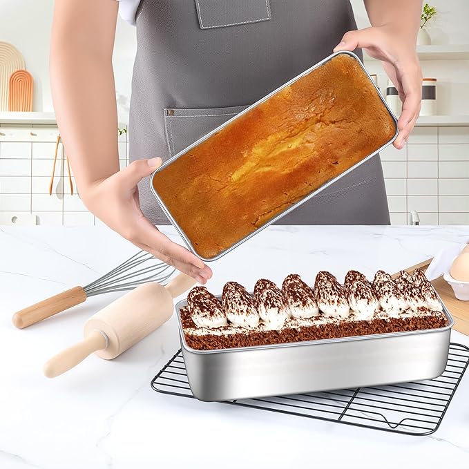 LIANYU 3 Pack 12 x 5 Inch Large Loaf Pans, Stainless Steel Bread Baking Pan Sets, Deep Meatloaf Pans for Homemade Bread, Cakes, Sandwich, Solid & Durable, Dishwasher Safe