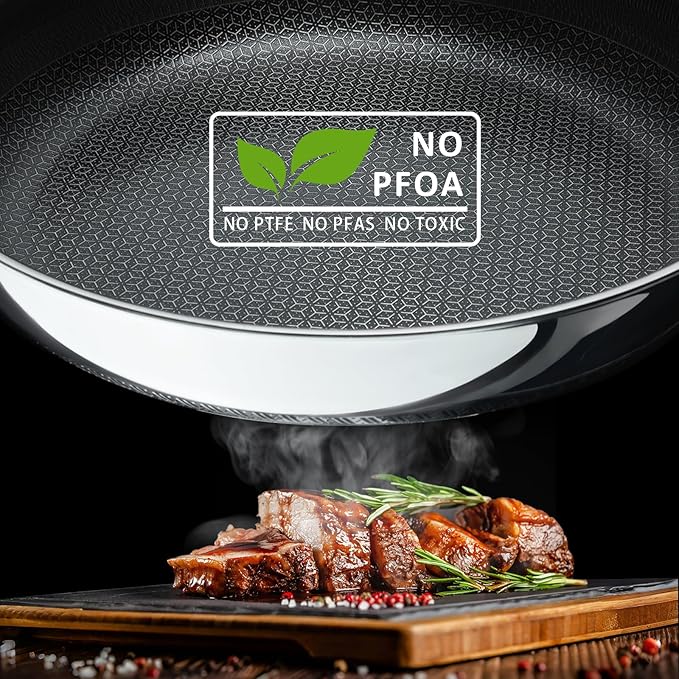 9.5" Hybrid Ceramic Deep Pan, Ceramic-Coated Stainless Steel Skillet - PFOA/PTFE Free, High Heat & Induction, Dishwasher & Oven Safe + FREE Electric Pepper Grinder