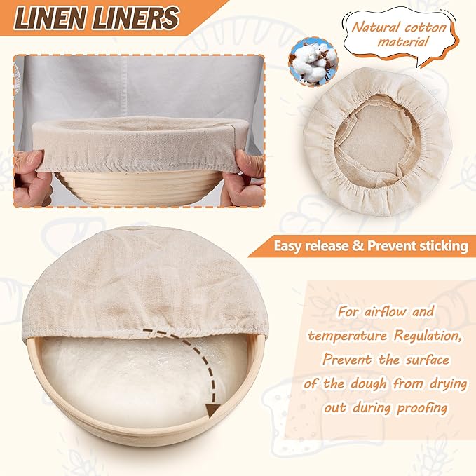 E-far Bread Proofing Basket Set of 2, 9 Inch Round Sourdough Bread Baking Supplies, Complete Sourdough Starter Kit for Beginners