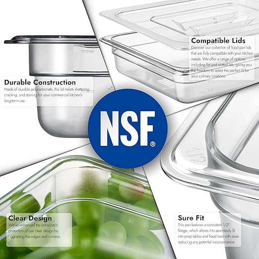 CURTA 6-Pack 1/2 Size 2.5" Deep NSF Polycarbonate Food Pans | Dishwasher & Freezer Safe Clear Container for Prep Tables, Buffet, Salad Bar, Commercial & Home Kitchen