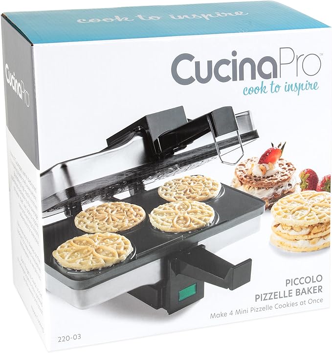 Piccolo Pizzelle Baker- Nonstick Electric Press Makes 4 Mini Cookies at Once, Even Heating- Fun Baking Machine w Recipe Guide, Supplies for Easter Brunch Party, Italian Waffle Dessert Treat Making