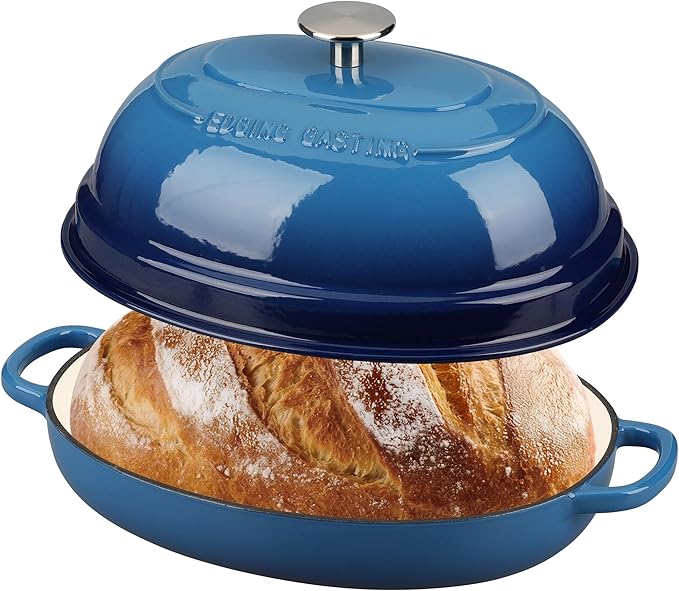 Enameled Oval Cast Iron Dutch Oven Pot with Lid, Bread Dutch Oven for Sourdough Bread Baking, Dutch Oven Bread, Bread Oven, 6QT, Lake Blue