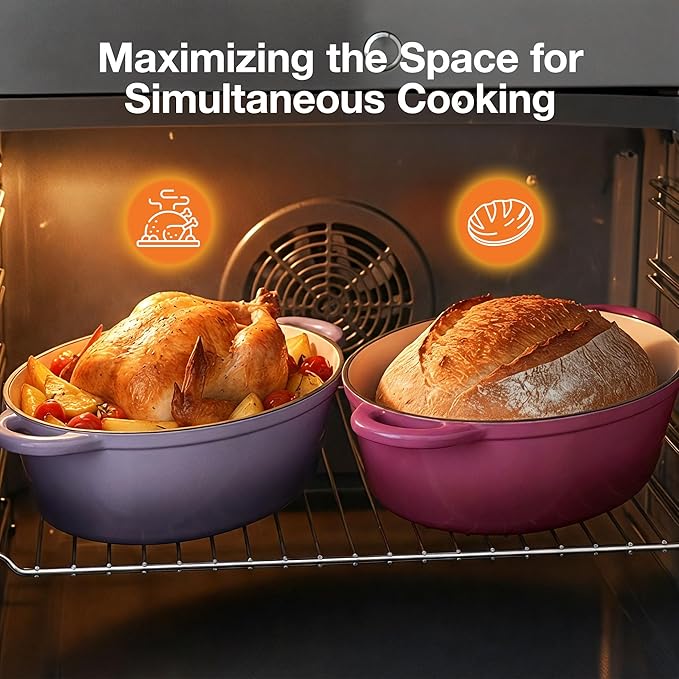 Oval Dutch Oven for Bread Baking, 4.5 Quart Non Stick Enameled Cast Iron Dutch Oven Pot with Lid, Oven Safe Oval Casserole with Lid up to 500°F for Baking, Braising, Stews, Roasting, Rose