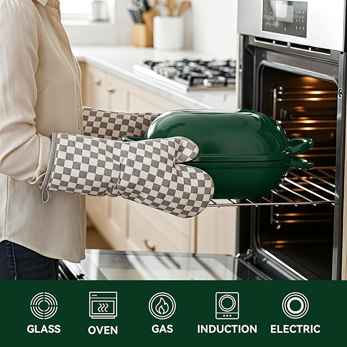 2 QT Oval Dutch Oven for Bread Baking, Enamelled Cast Iron Bread Oven for Sourdough, Sourdough Loaf Pan with Lid, Heavy-Duty Non Stick Bread Pan for Homemade Bread Baking, Green