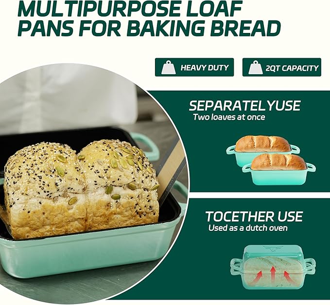 Fortune teller 2 in 1 Cast Iron Loaf Pan with 2 Silicone Bread Mats, Enamel Cast Iron Bread Pan with Lid – Sourdough Loaf Pan for Baking Bread, Heavy Duty Bread Pans for Homemade Bread