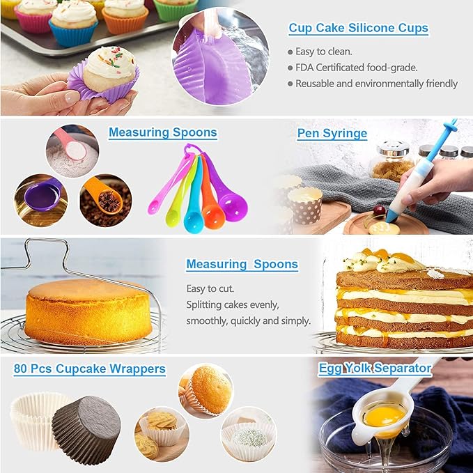 Gawren-H&E 678pcs Cake Decorating Kit,Cake Baking Suppplies with Decorating Tools,Cake Carrier,Springform Pans,Piping Bags and Tips Set,Turntable,Cake Decorating Supplies for Beginners/Professional