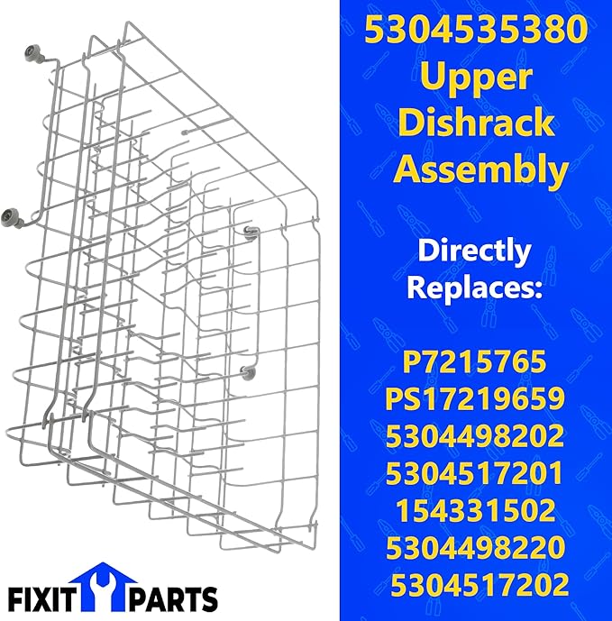 US-Based Supplier – 5304535380 Upper Dishrack Assembly Compatible With Kenmore Frigidaire Crosley Westinghouse Dishwasher Replaces 5304498202 5304517201 154331502 5304498220 5304517202 and more