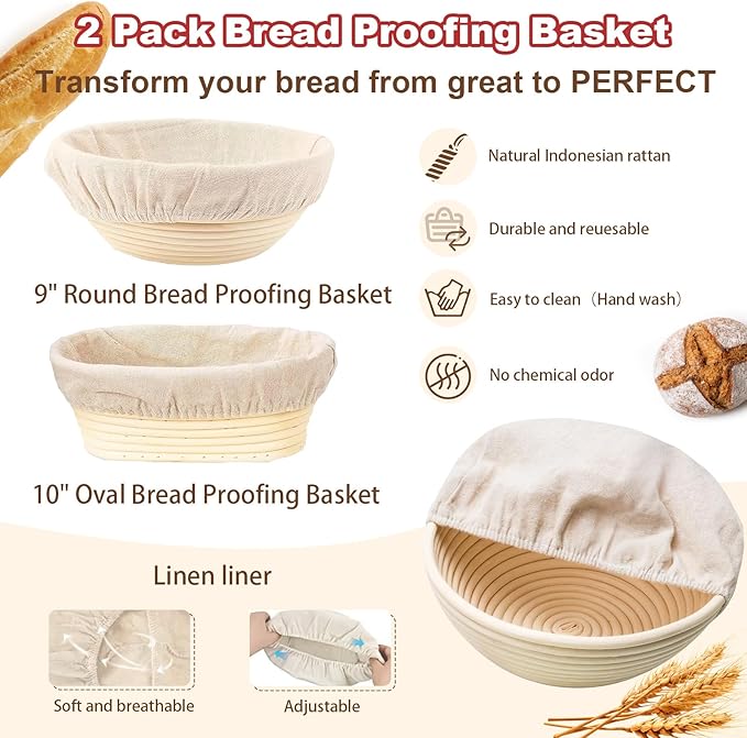 Sourdough Starter Kit with Scale, Glass Jar and Banneton Bread Proofing Basket - Complete Sourdough Bread Baking Supplies, Sour Dough Making Essentials Tools, Gift for Bakers Beiginner Women Wife Mom