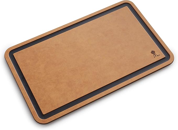 Weber Cutting Board, Brown – Dishwasher‑Safe Cutting Board with Juice Grooves for Grill Prep & Serving
