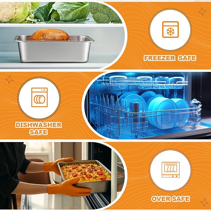 2 Pack 4 Inch Extra Deep Lasagna Baking Pan with Lid, 11.8"x15.7" 9.2qt&11"x14.2" 7.4qt Rectangular Large Stainless Steel Nonstick Lasagna Roasting Pans Set Deep Baking Dishes for Oven