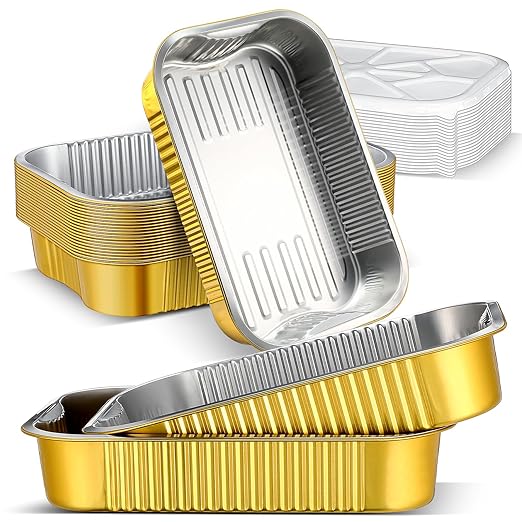 Baderke 20 Set 9x13 Heavy Duty Aluminum Pans with Lids Double Thick Aluminum Foil Baking Pan Food Container for Heating Cooking Meal Prep Storage Freezer and Takeout (Gold)
