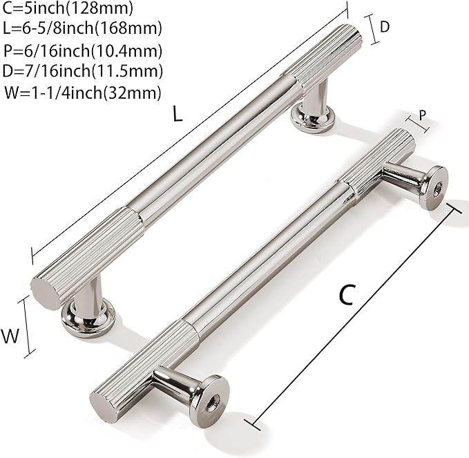khtumeware 5 Inch Hole Center 10 Pack Polished Nickel Heavy Duty Solid Cabinet Pulls Kitchen Drawer Handles, for Dresser cabinets, cabinets, Door cabinets, Hardware
