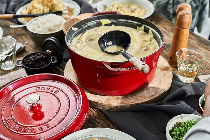 STAUB Cast Iron Round Cocotte, Dutch Oven, 7-quart, serves 7-8, Made in France, Cherry