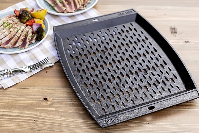 Lodge Pre-Seasoned Cast Iron Rectangle Grill Topper - Use on the Grill - Grilling Pan Designed to Protect Food from Falling Through the Grate - Cast Iron 15 Inch